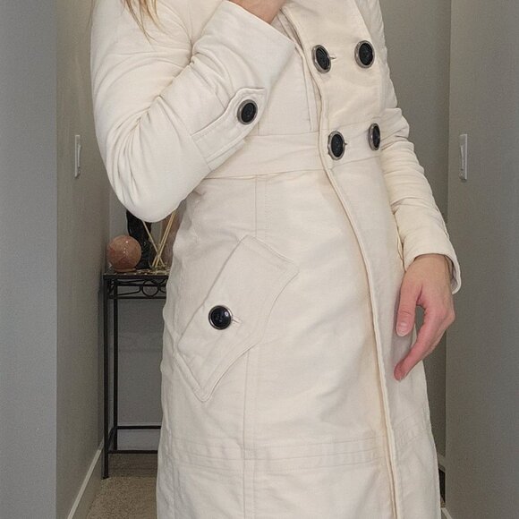 Womens Vintage Mango Double Breasted Long Coat, Cream - Picture 3 of 16